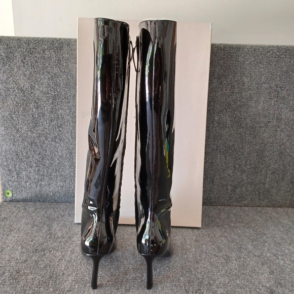 Black Suded Studio Liz High Boot Size 39.5 US 9.5 Women In Black Patent leather - Picture 4 of 12